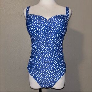 Stylish Blue and White Polka Dot One-Piece Swimsuit